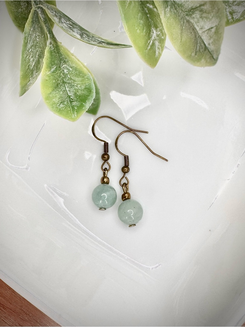 Amazonite Dangle Earrings with Antique Bronze Plated 925 Sterling Silver Hooks